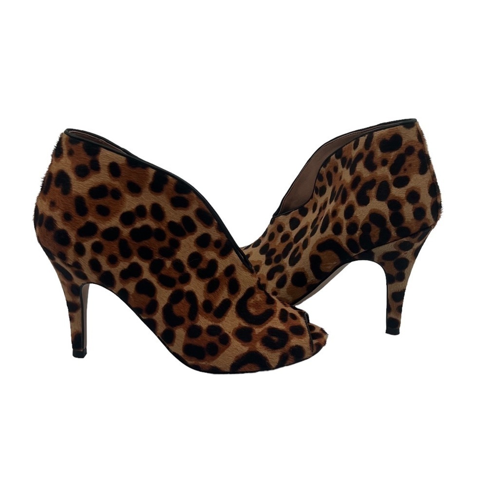 Halogen Rowen Leopard Print Calf Hair Peep Toe Booties Size 7 1/2 Women's